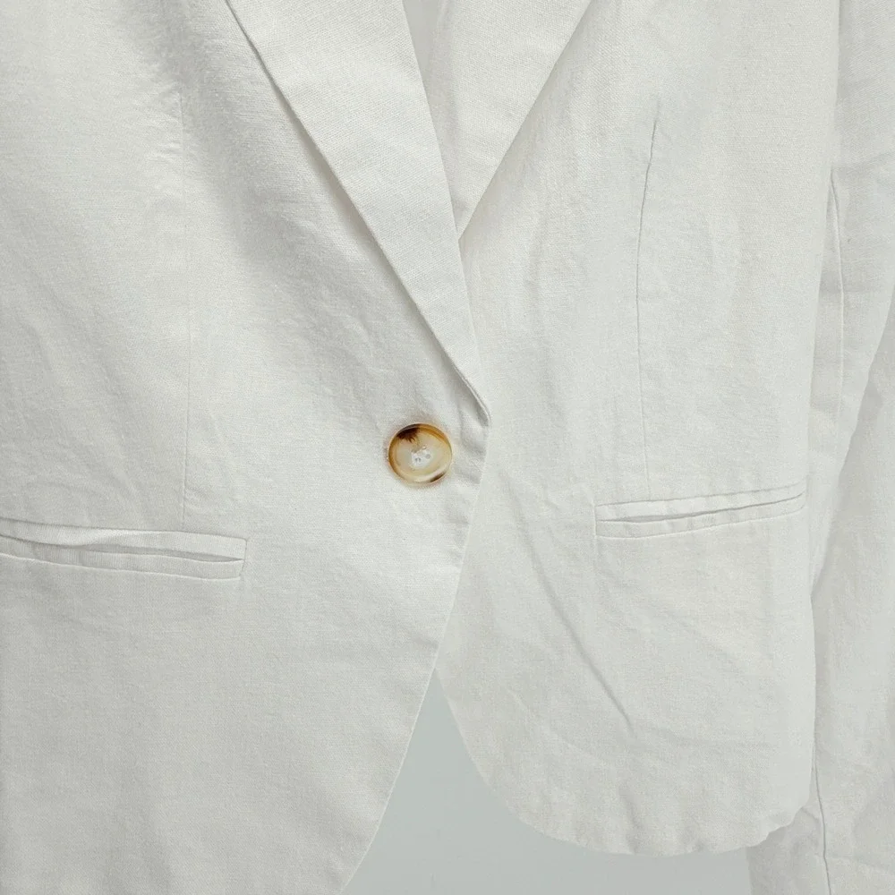 H‎ By Halston White Linen Blazer Ivory Small Lined Coastal Chic Cowgirl